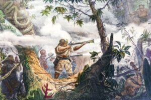 Obra de Jean-Baptiste Debret mostra soldado mameluco em ataque a nativo brasileiro - Fundação Biblioteca Nacional/Reprodução