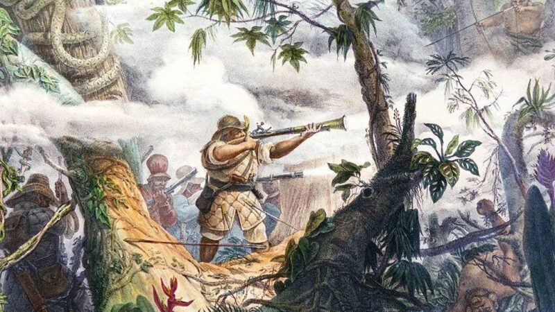 Obra de Jean-Baptiste Debret mostra soldado mameluco em ataque a nativo brasileiro - Fundação Biblioteca Nacional/Reprodução